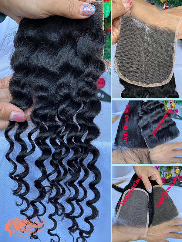 Csqueen 9A Water Wave 4*4 Transparent Lace Closure 100% virgin Hair